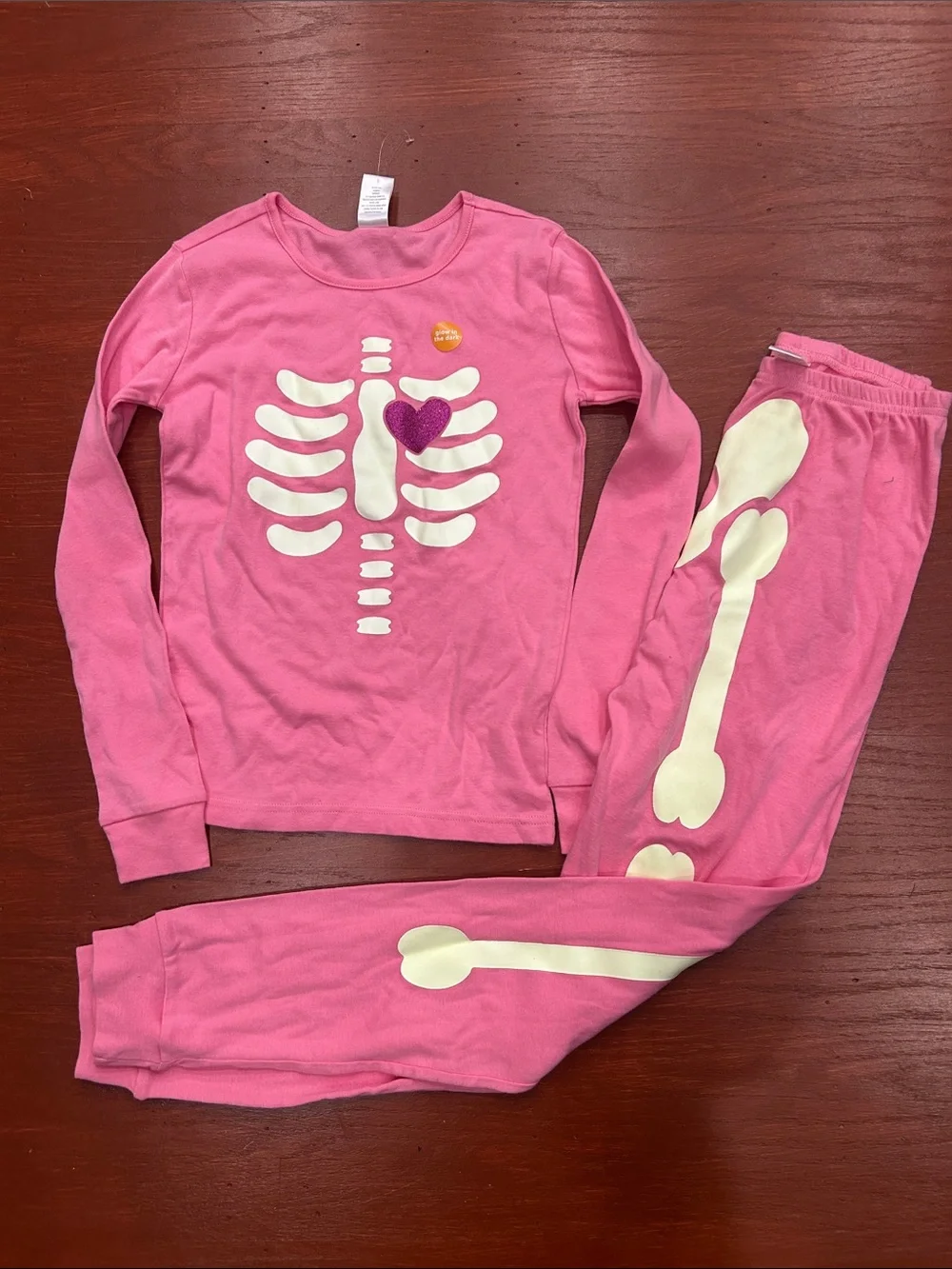 The Children's Place Pink Skeleton Heart Pajama Set with Glitter Accent
